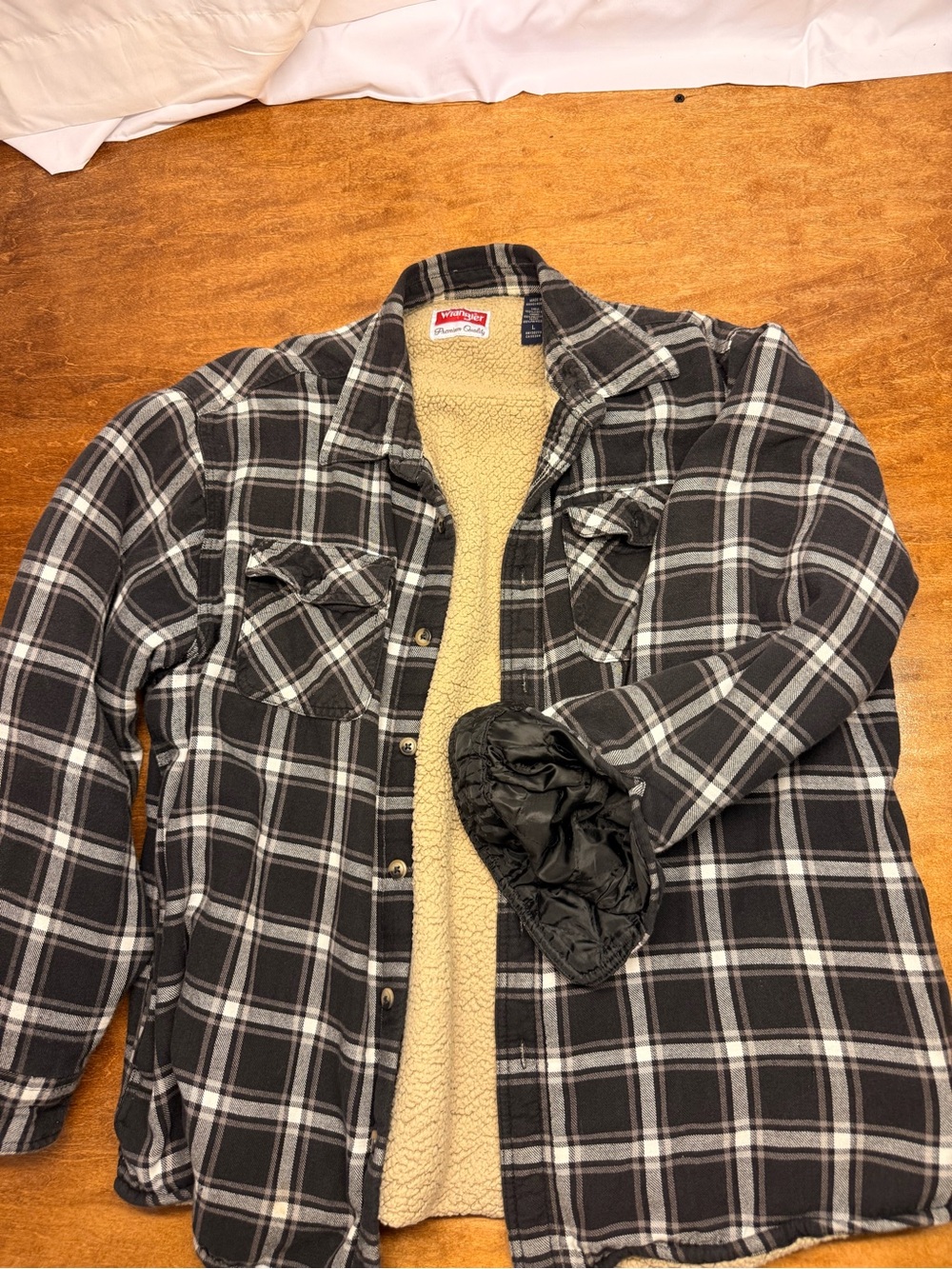 Wrangler Black & Gray Plaid Sherpa-Lined Button-Down Shirt Jacket